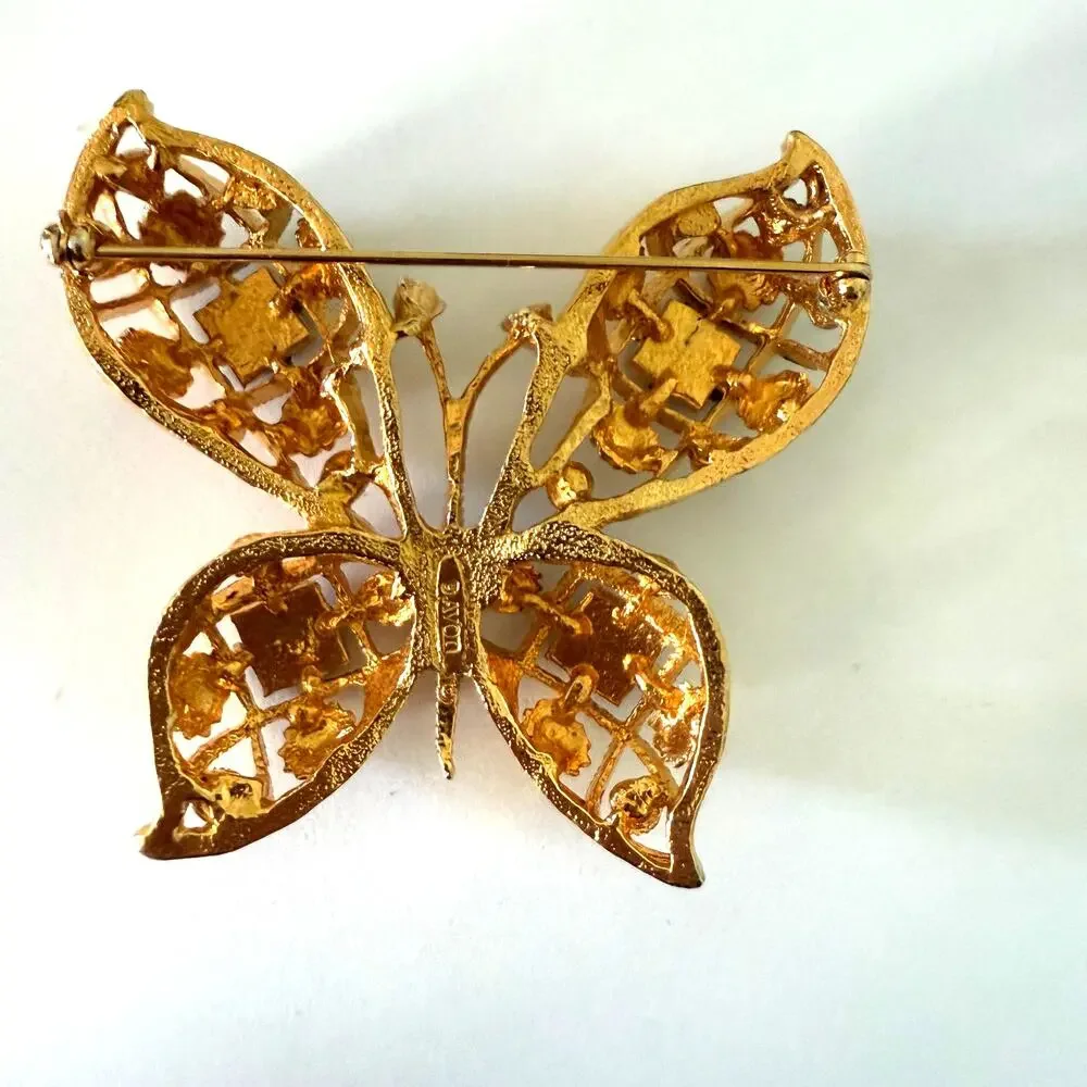 Vintage 1970s Avon Gold Jeweled Boho Butterfly Brooch Pin - Picture 3 of 8